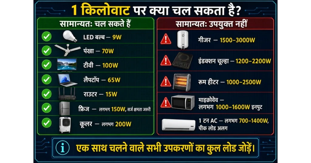 1 किलोवाट में क्या-क्या चल सकता है